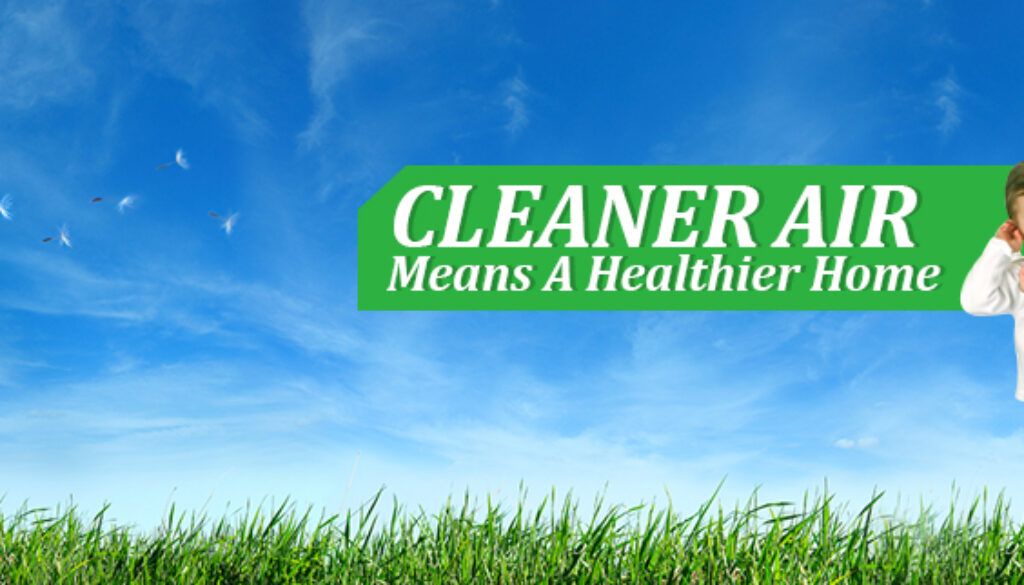 A green banner that says cleaner air means healthier air.